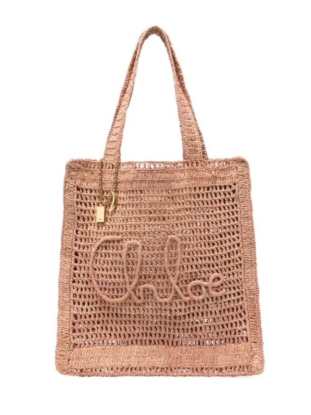 CHLOE Summer Banana logo embroidered raffia shoulder tote bag